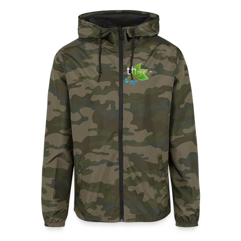 3G Flowing Water Logo Unisex Lightweight Windbreaker Jacket - green camo